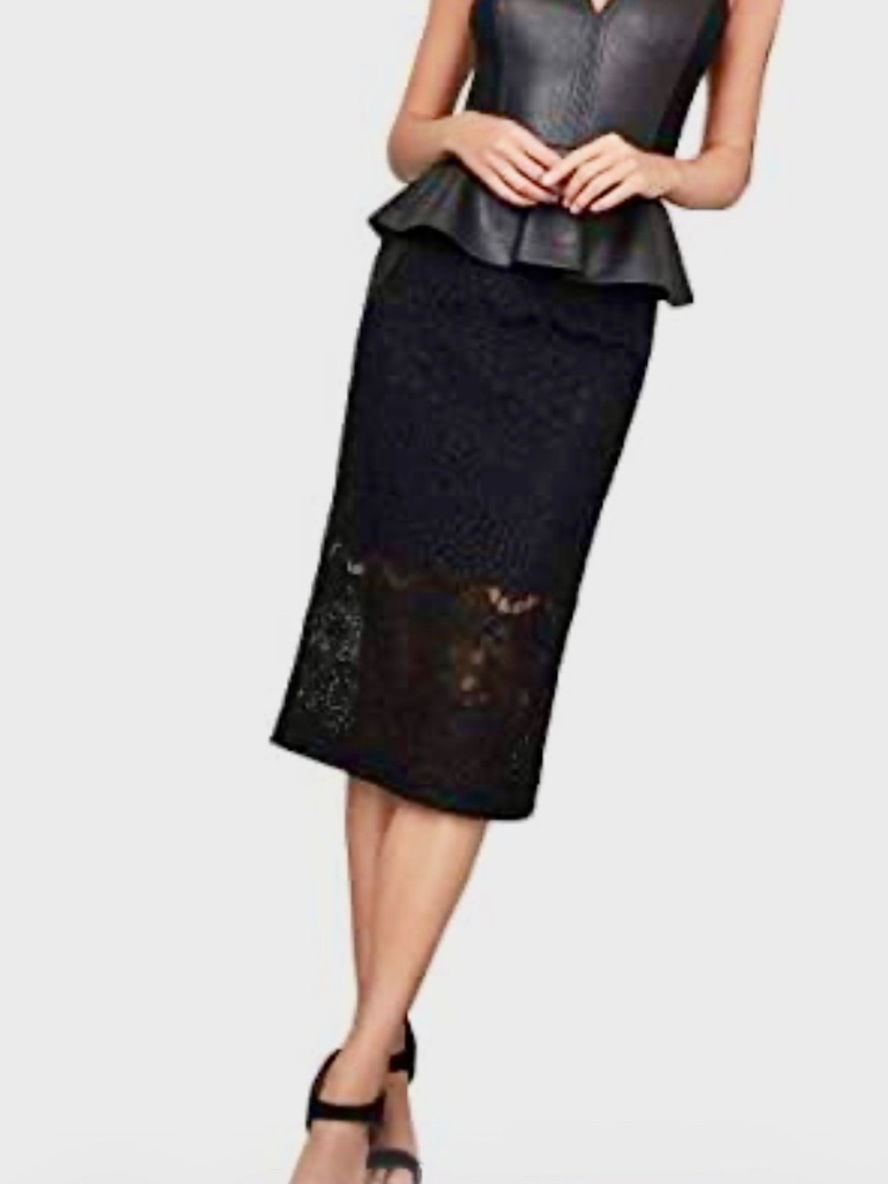 BCBGMAXAZRIA Ornate Black Floral Lace Pencil Skirt NWOT Size L